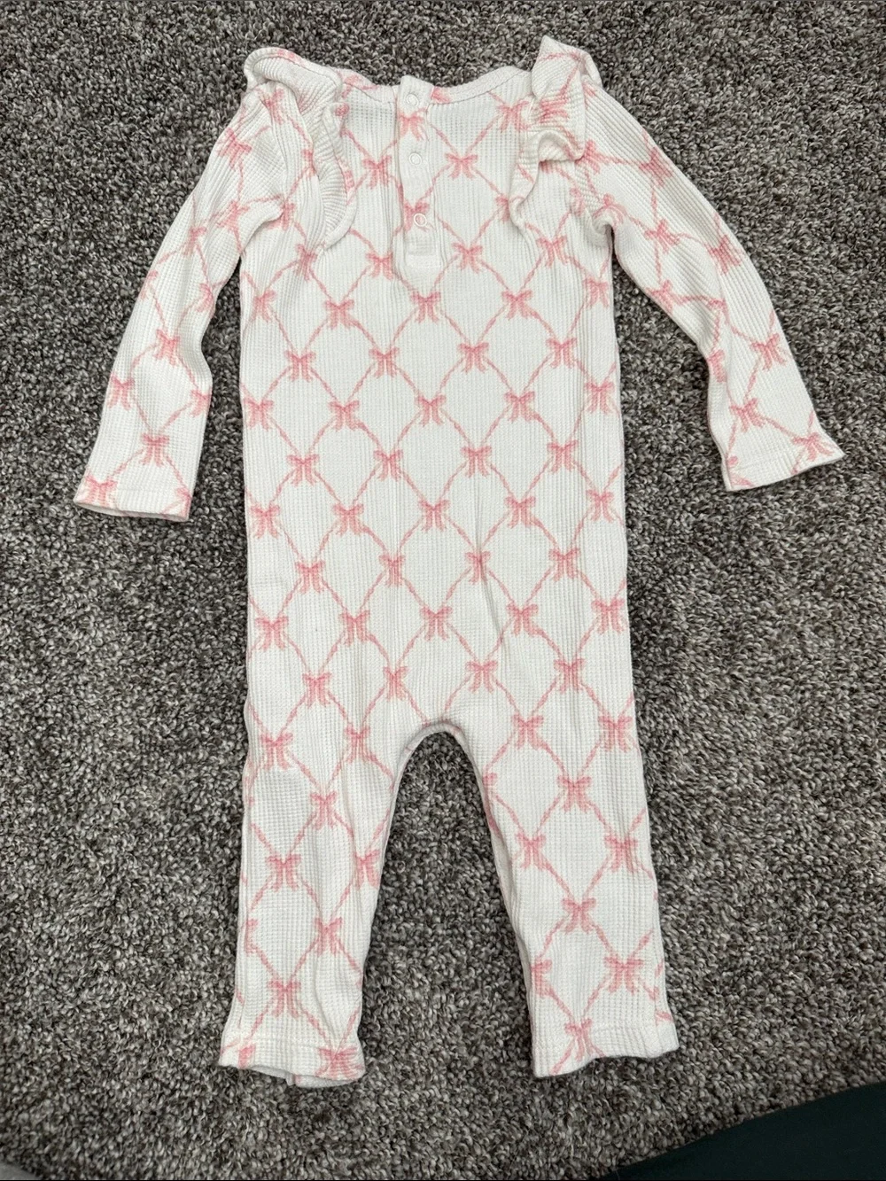 Angel Dear White Ribbed One-Piece with Pink Bow Motif